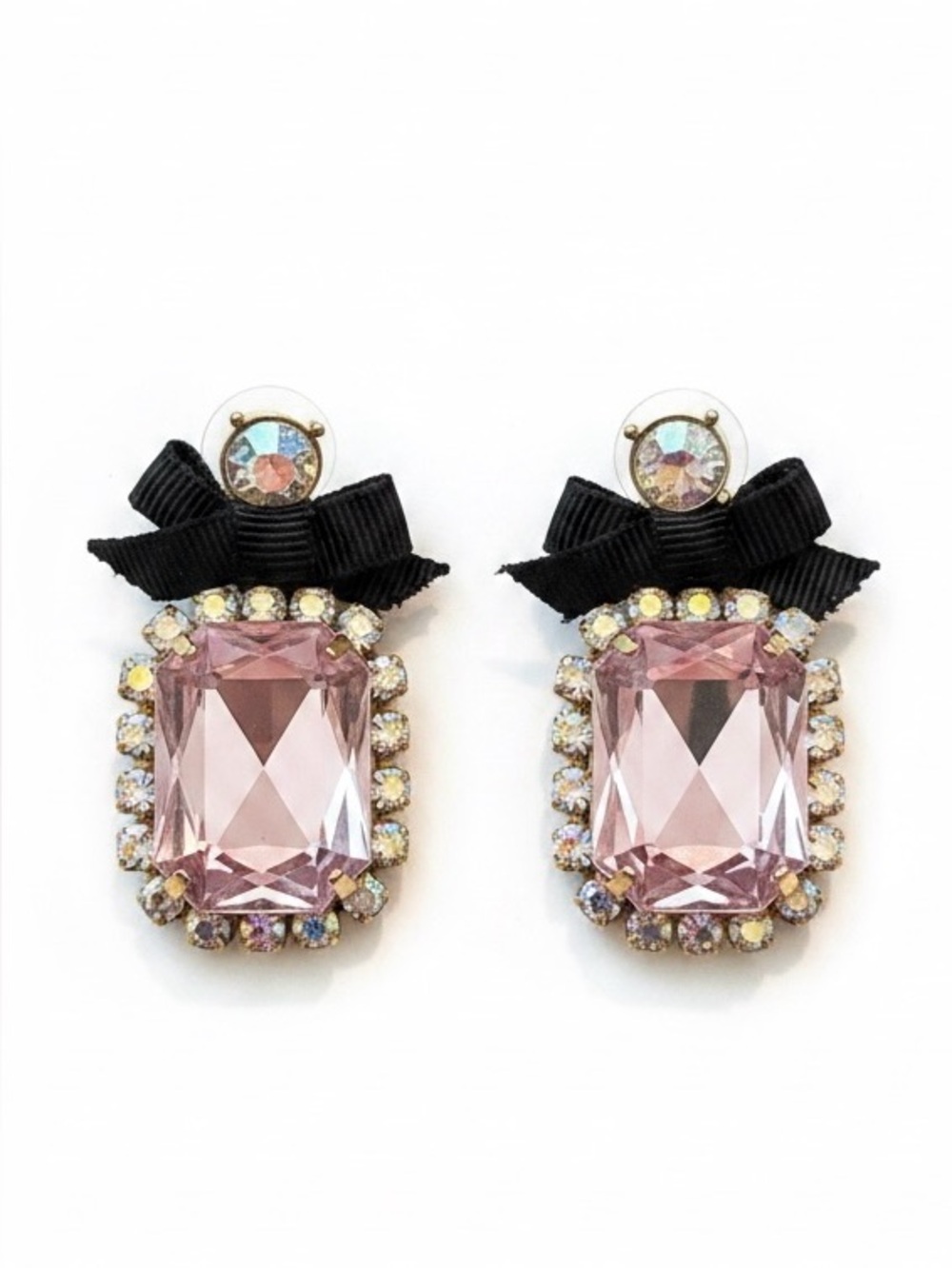 Betsey Johnson Pink Crystal Bow Drop Earrings